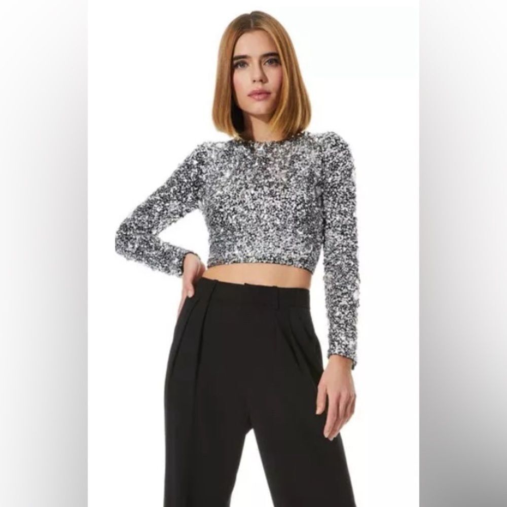 Alice + Olivia Orin Embellished Long Sleeve Crop Top Size XS